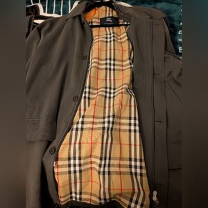 Men's Burberry Trench Coat Large Grey Jacket with Plaid Lining